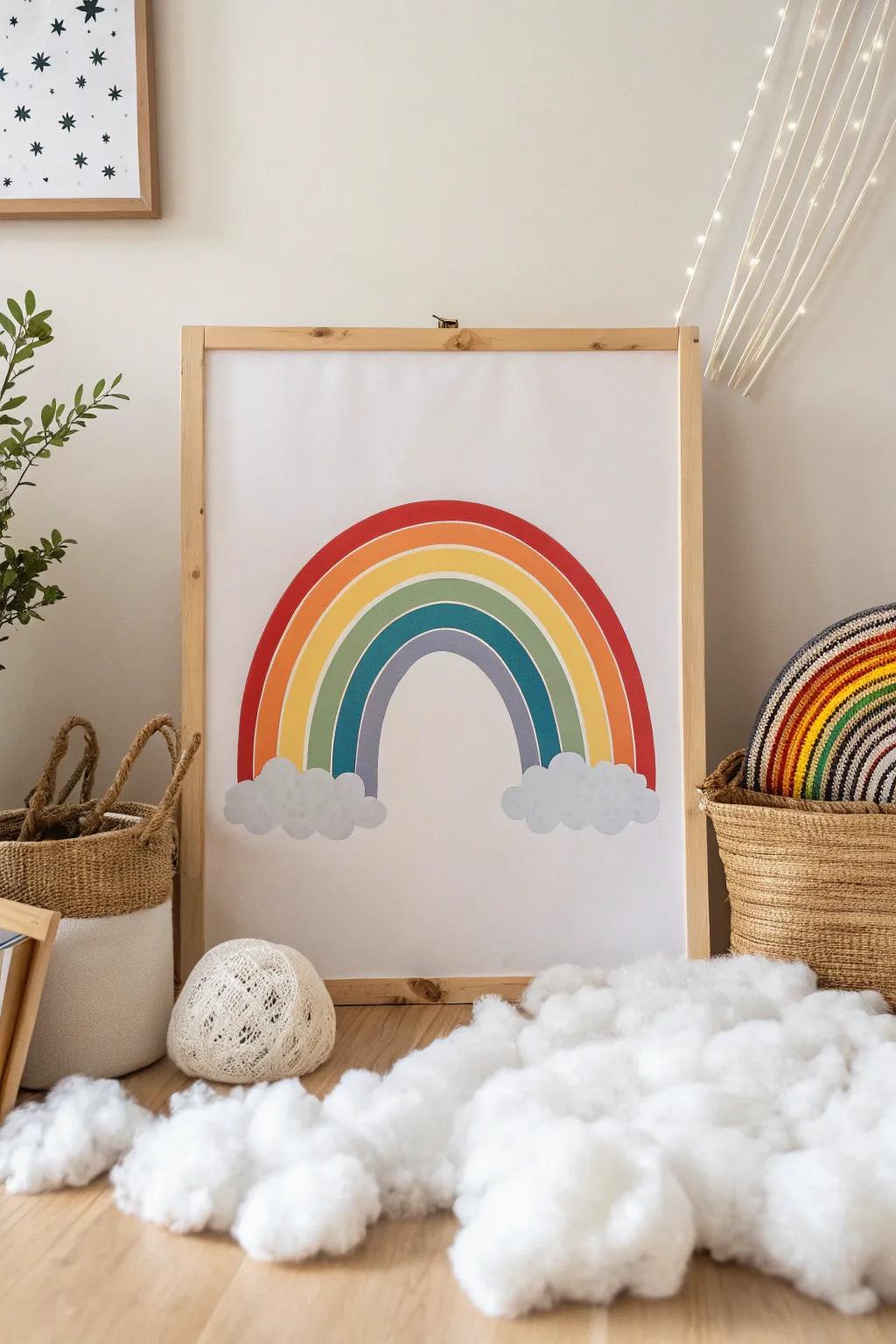 Bring a touch of whimsy to your space with this Rainbow and Clouds masterpiece—where simplicity meets joy!
