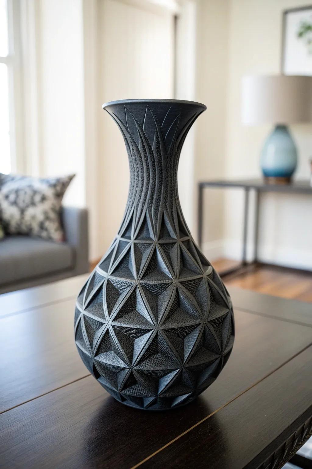 Elevate your decor with this stunning 3D-printed sculptural vase, where art meets functionality.