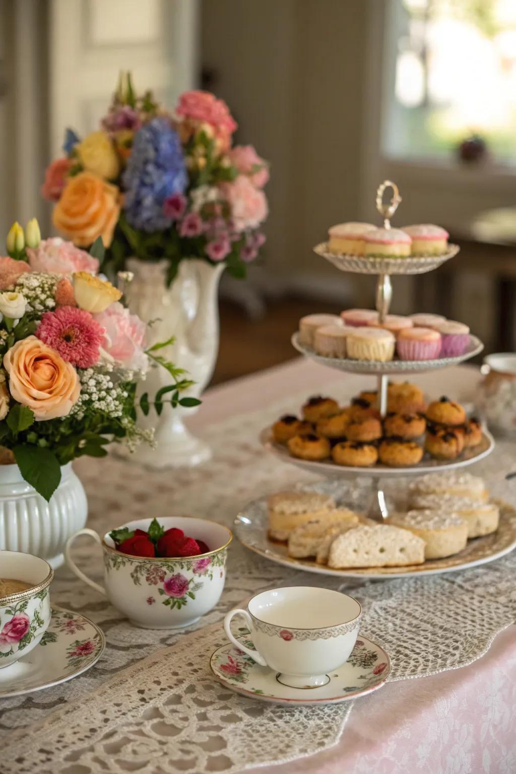 An elegant tea party setup with vintage charm.