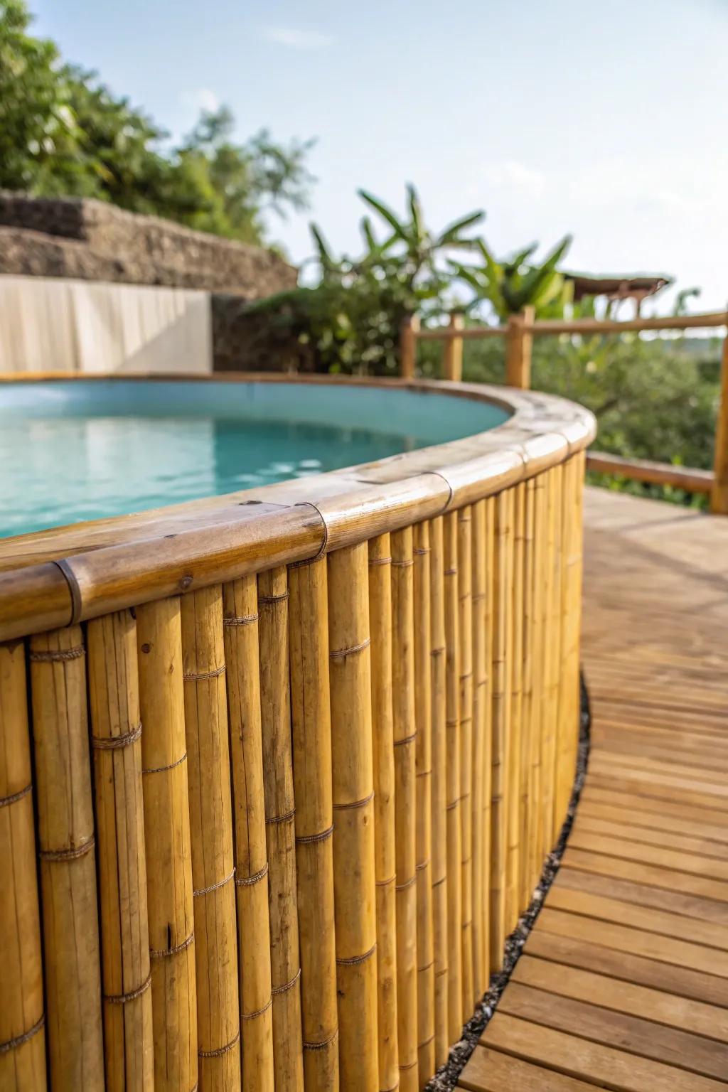 Transform your backyard into a tropical retreat with the rustic elegance of bamboo pool wraps.