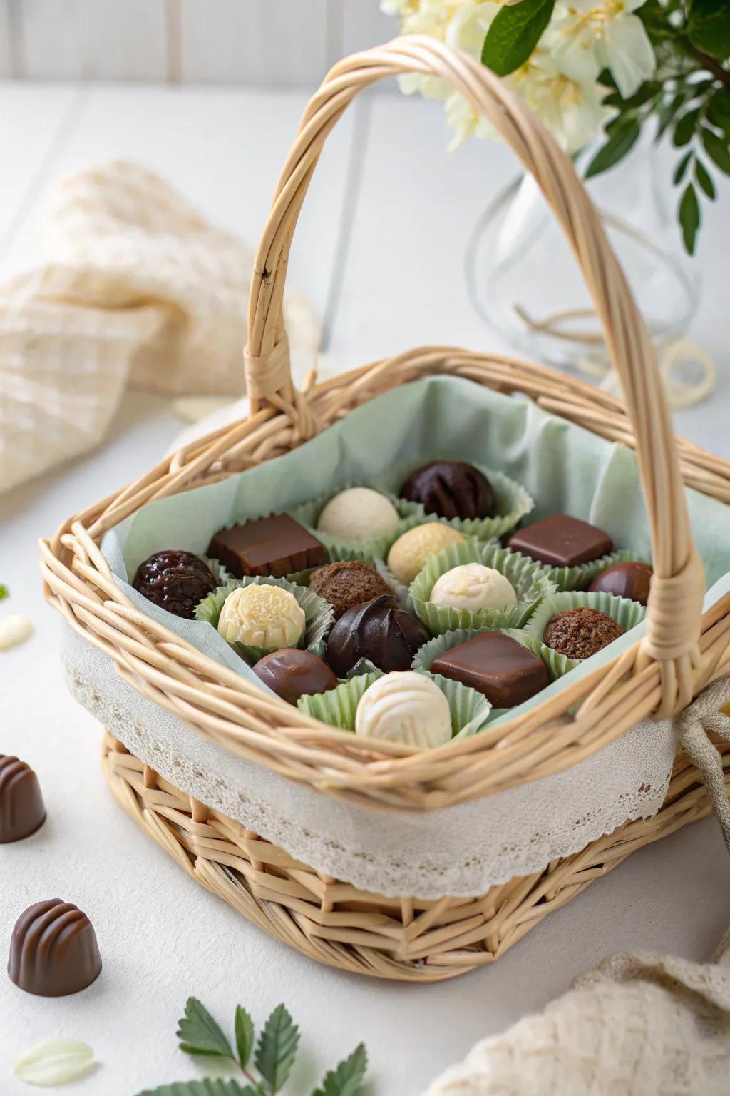 Indulge in a touch of elegance with a gourmet chocolate selection, perfect for your Easter celebration.