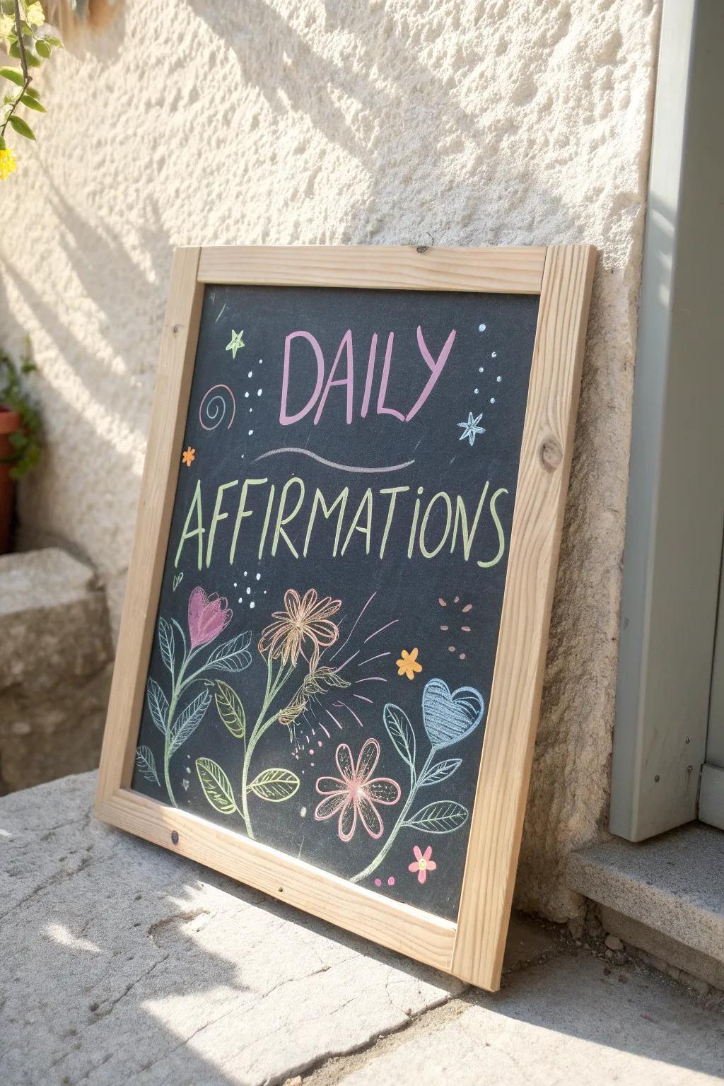 Transform your daily mindset with a charming chalkboard of affirmations, blending minimalist elegance with boho charm.