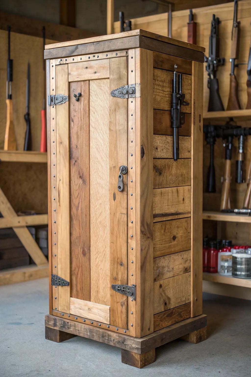 Transform your space with a rustic DIY ammo cabinet crafted from reclaimed pallets—where functionality meets craftsmanship.
