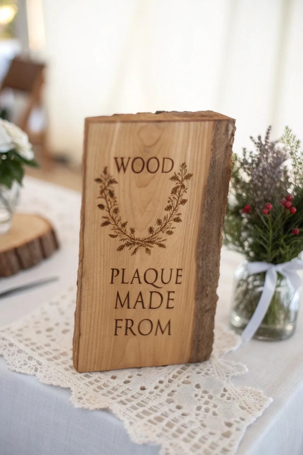 Celebrate your special moments with the rustic elegance of engraved reclaimed wood.