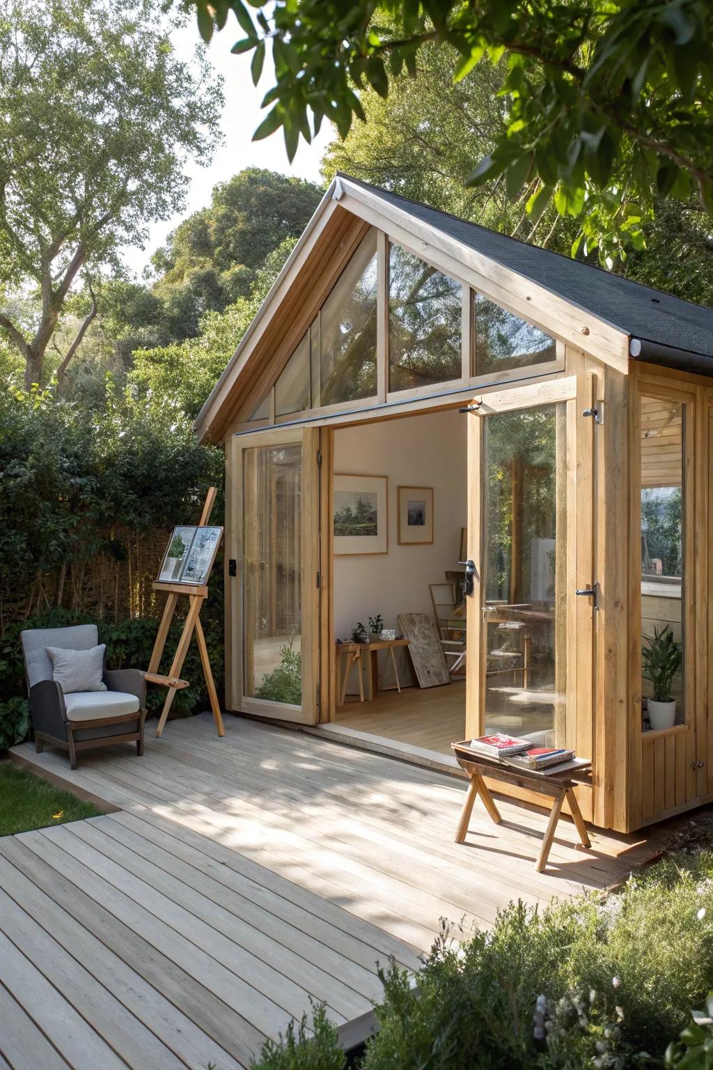 Bask in creativity and sunshine with a Scandinavian-inspired art studio shed that embraces natural light.
