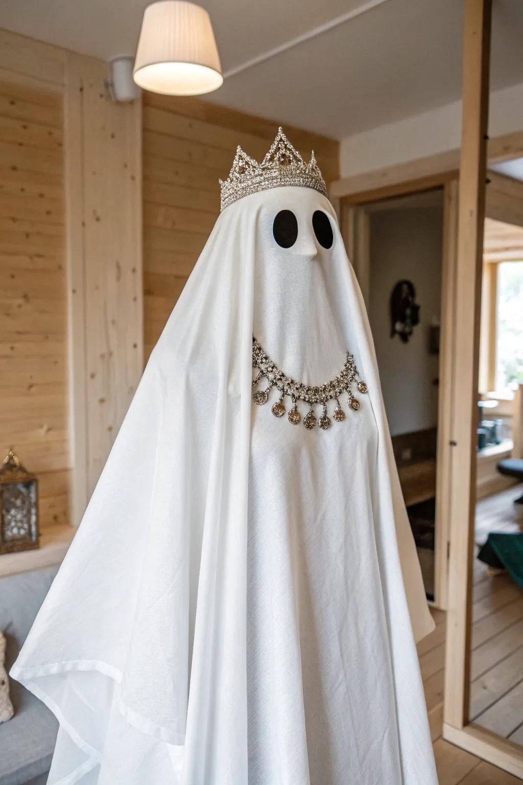 Transform a simple white sheet into a glamorous ghost costume with just a touch of sparkle. Perfectly spooky, effortlessly chic!