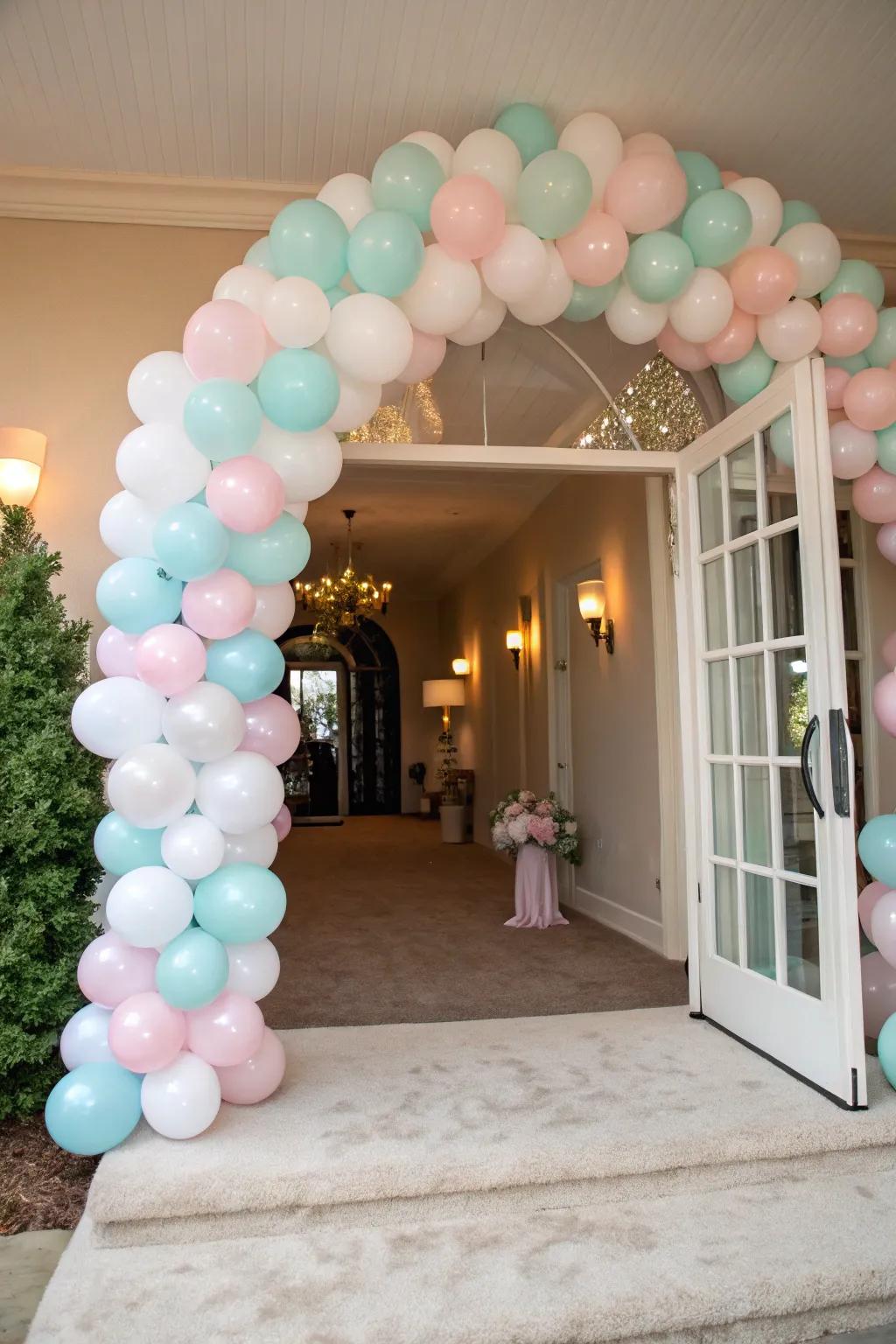 A captivating entrance created with a whimsical balloon arch.