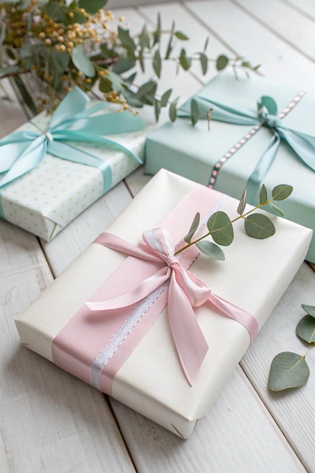 Pastel Perfection: A gift wrapped with love and simplicity for a charming baby shower surprise.