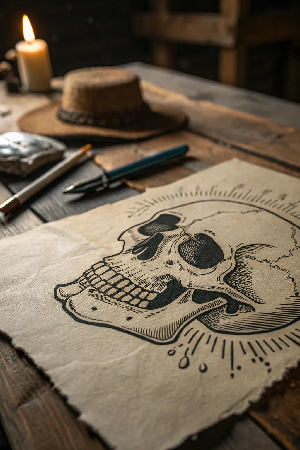 Master the art of badass with this bold skull drawing—where craftsmanship meets creativity.