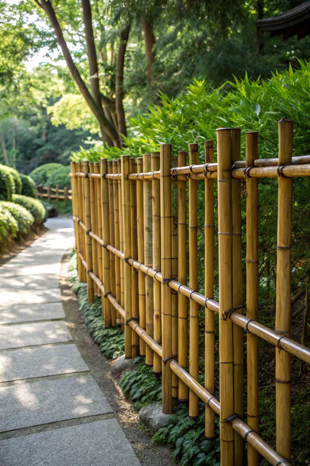 Transform your backyard into a serene escape with a classic vertical bamboo fence.
