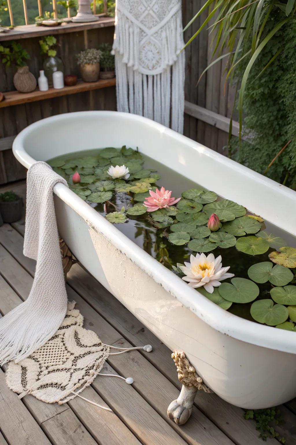 Transform your space with a classic water lily bathtub pond, where serenity meets minimalist beauty.