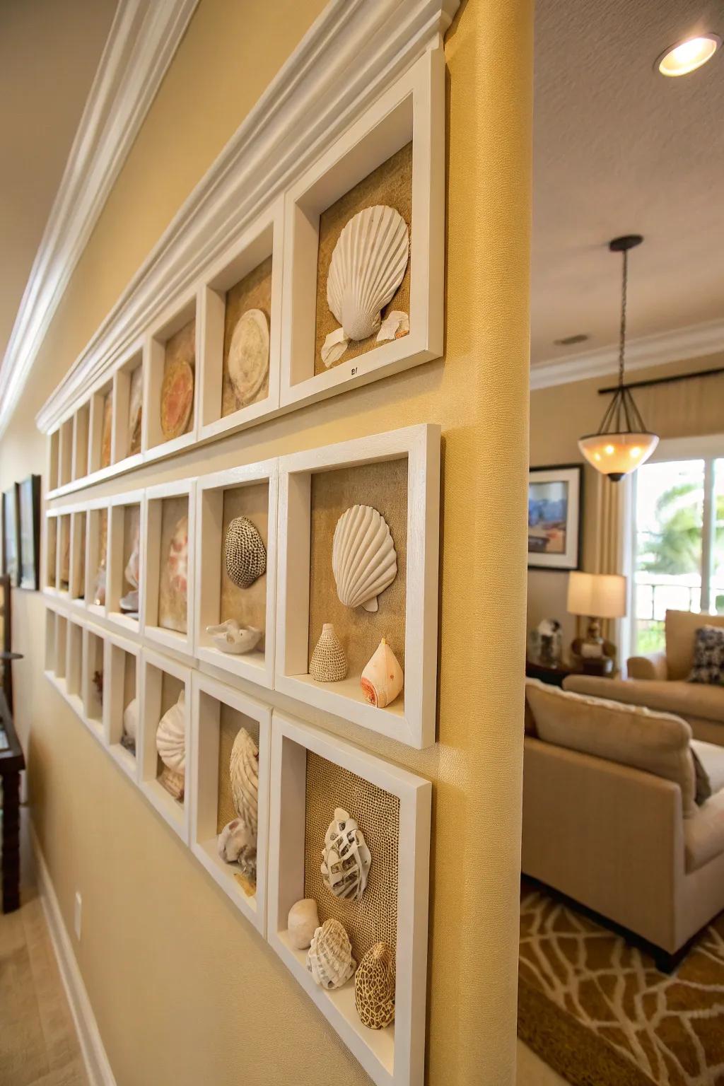 Showcase your seashell collection with elegant shadow boxes.
