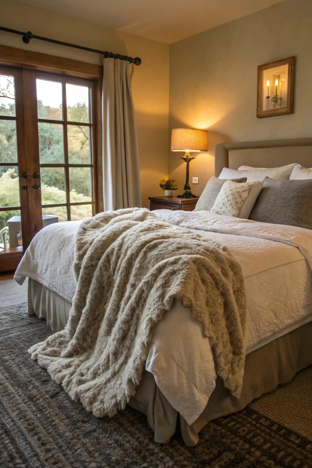 A fluffy blanket adds both comfort and style to your bedroom.