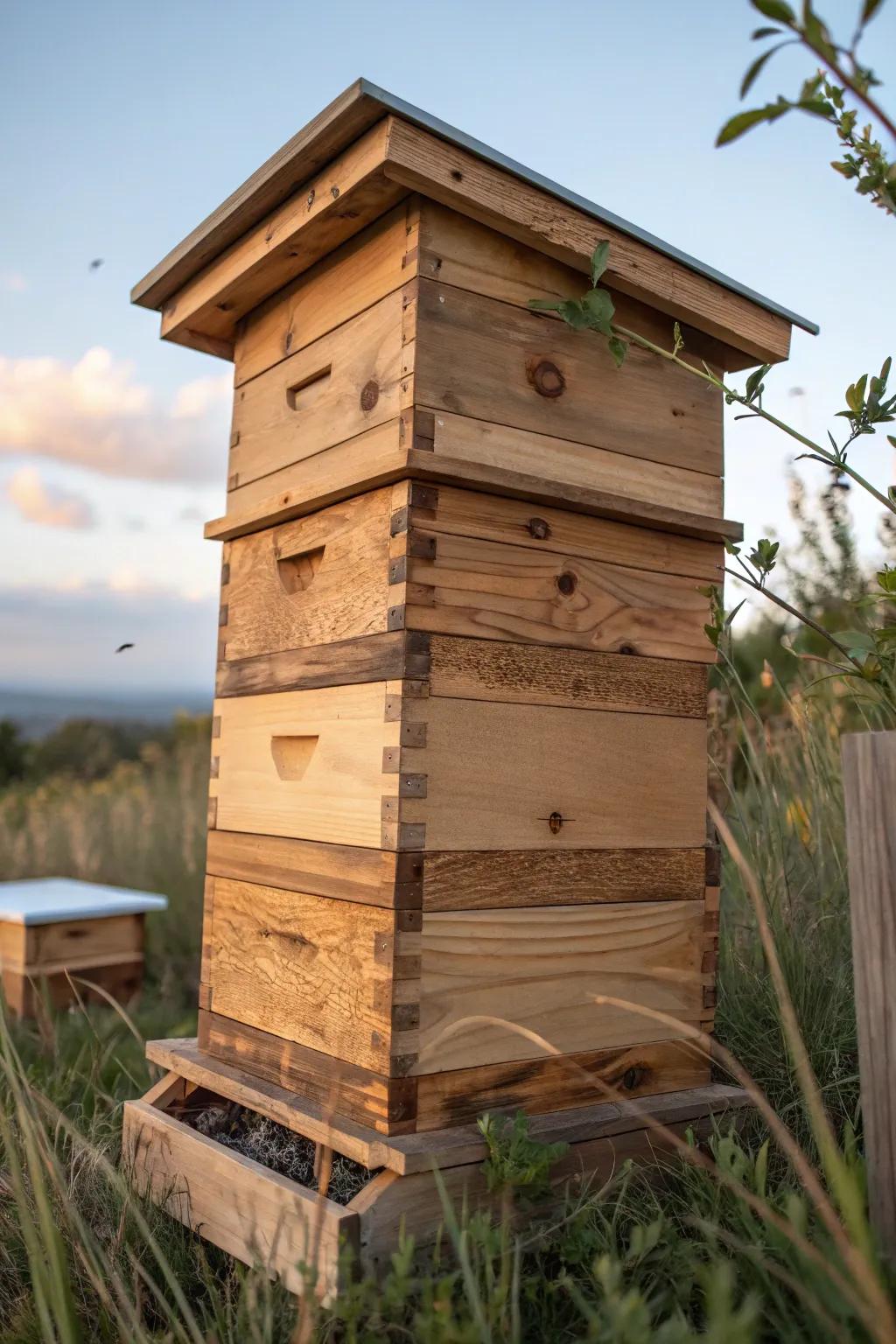 Elevate your beekeeping with this handcrafted wooden hive stand, merging rustic charm with eco-friendly craftsmanship.