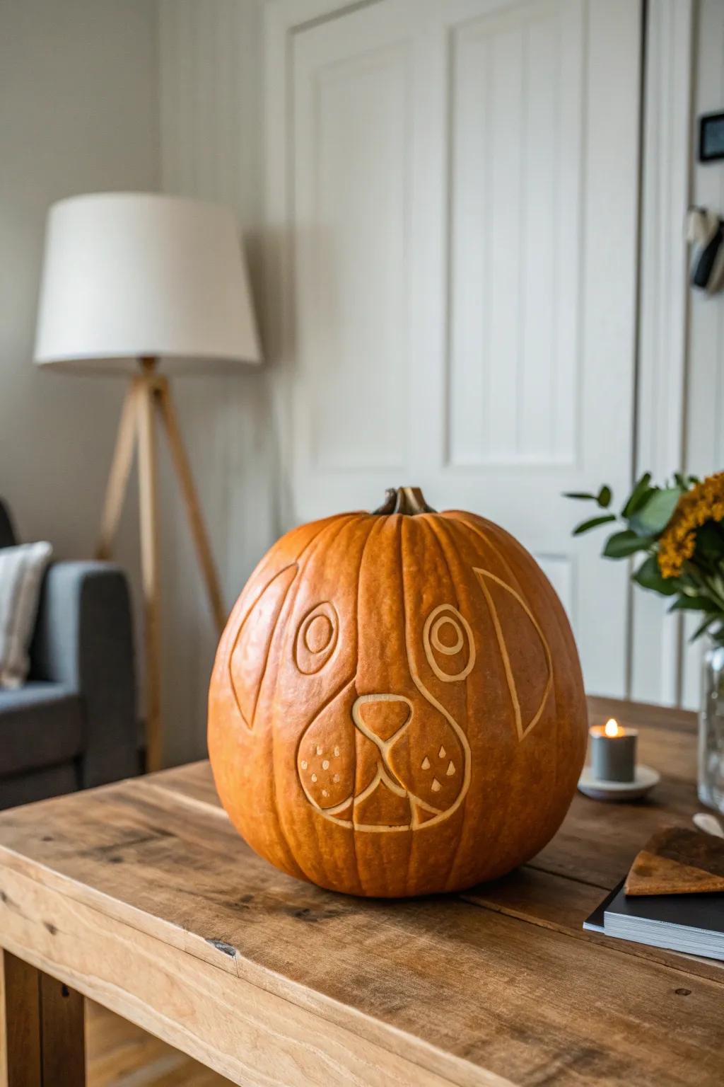 Embrace the art of simplicity with this adorable dog face pumpkin carving – the perfect blend of minimalism and bohemian charm!
