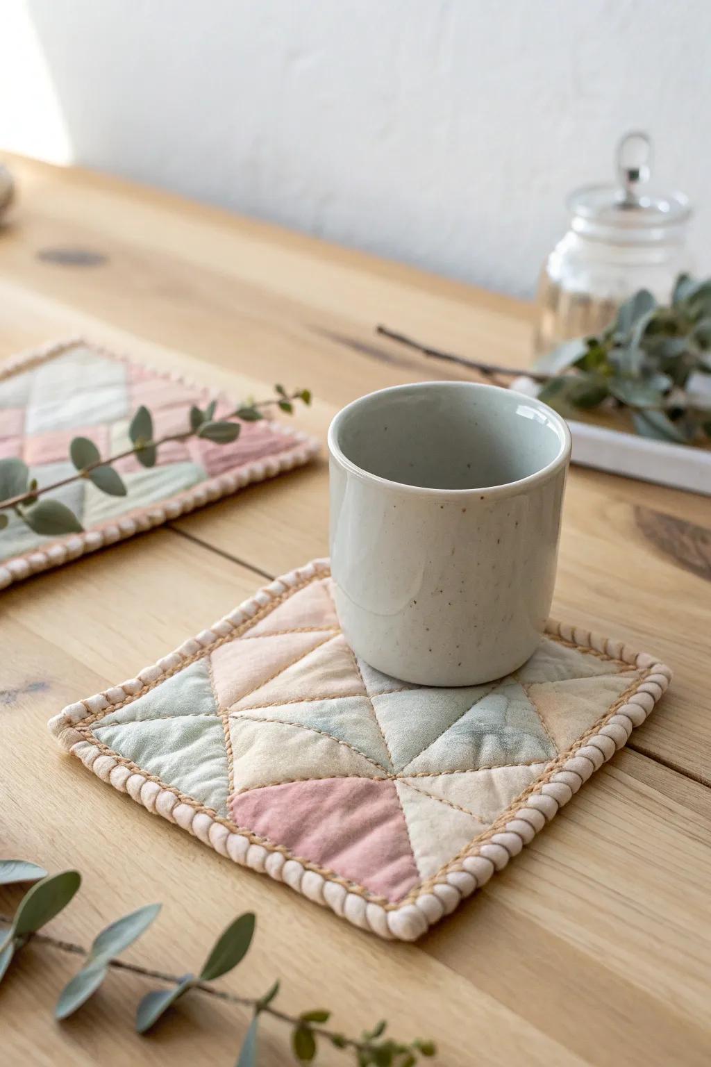 Elevate your coffee moments with charming handmade fabric coasters. Perfect for beginners seeking a touch of elegance in their sewing projects!