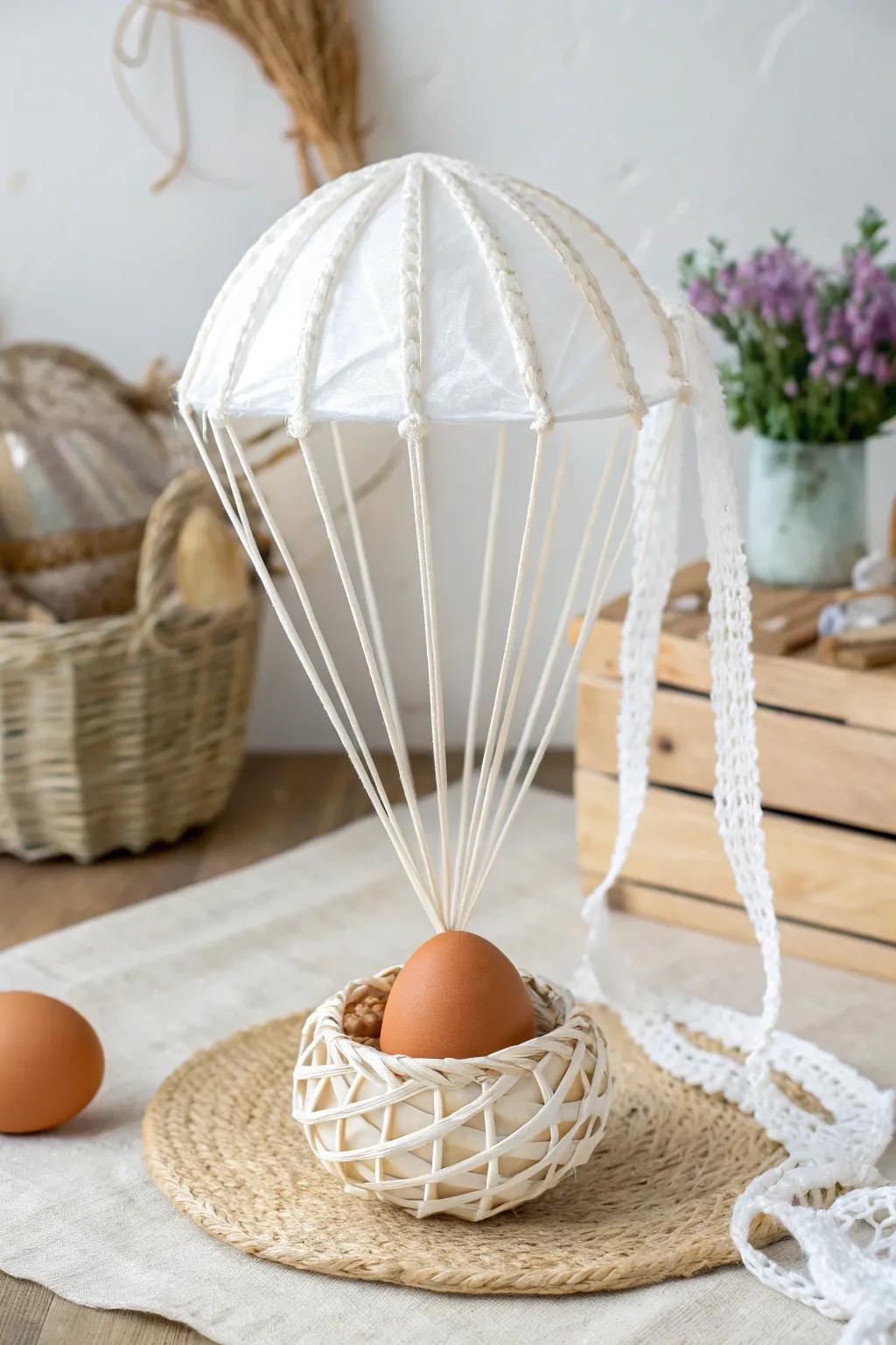 Craft a gentle landing with minimalist elegance: The ultimate parachute design for your egg drop project.