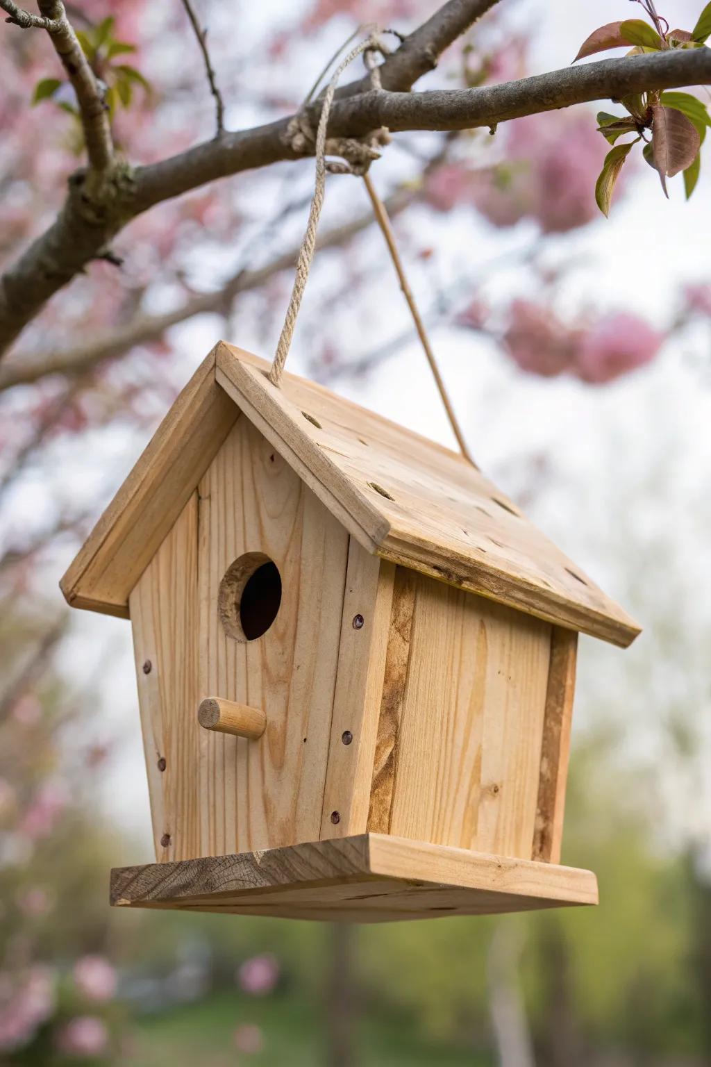 Embrace natural elegance with a classic wooden birdhouse, where simplicity meets craftsmanship.