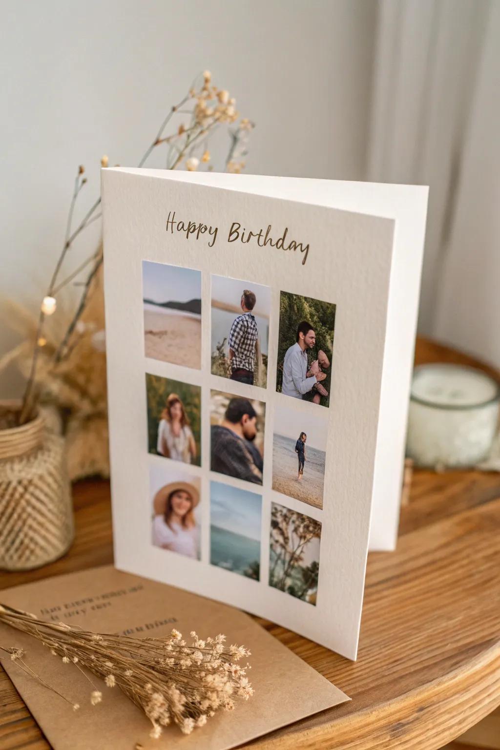 Crafting Memories: A minimalist birthday card with a collage of cherished moments.