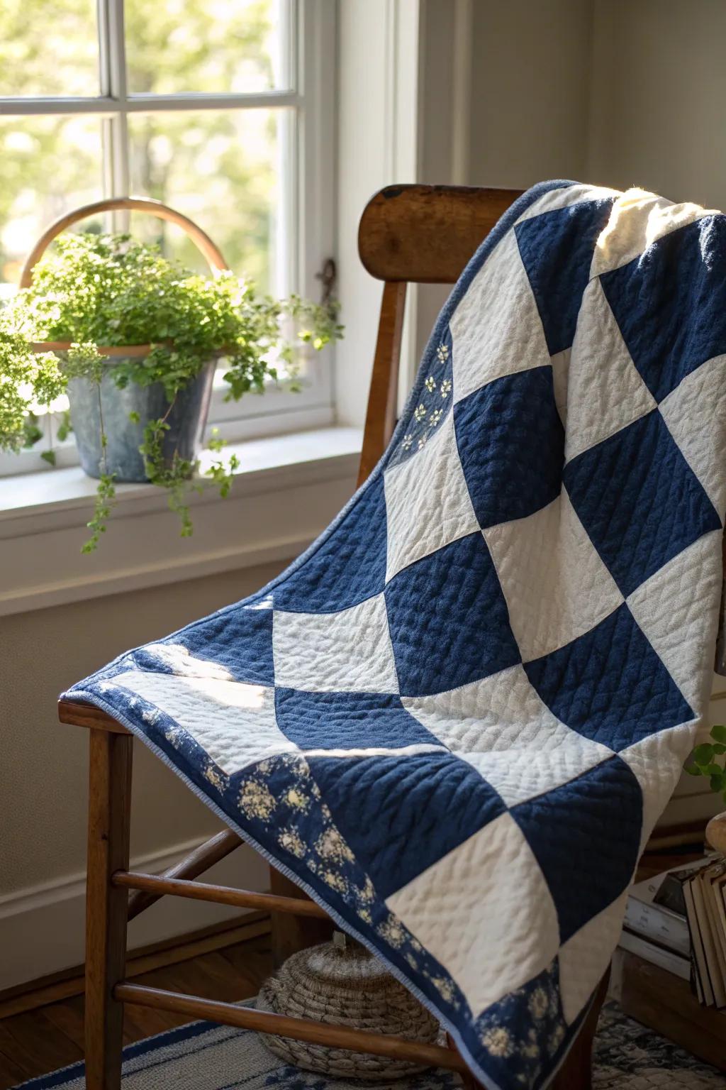 Timeless elegance meets handcrafted beauty: Discover the allure of classic blue and white checkerboard quilts.