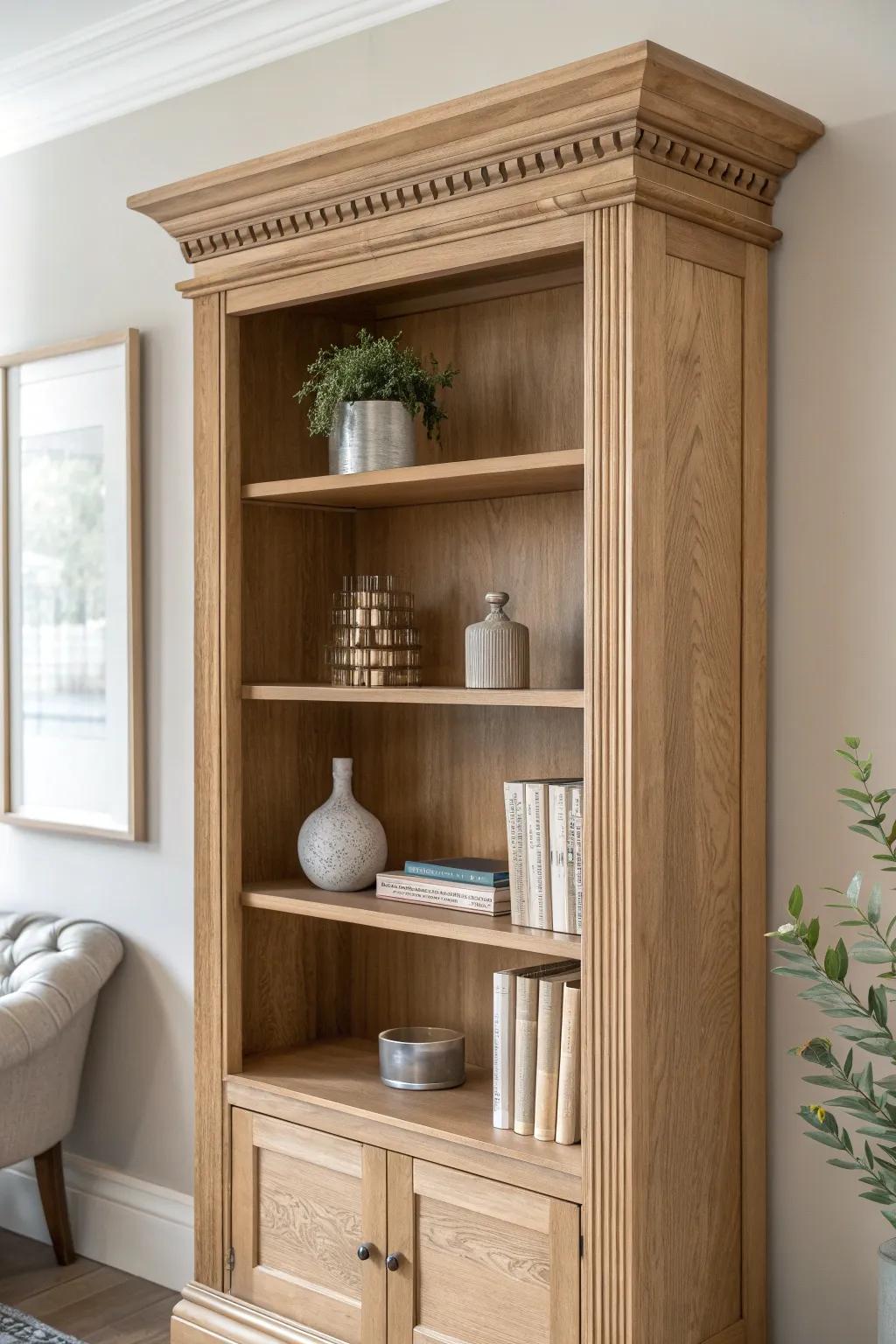 Elevate your space with the timeless elegance of crown molding. Transform your bookcase into a stunning centerpiece with Scandinavian simplicity and Boho charm.