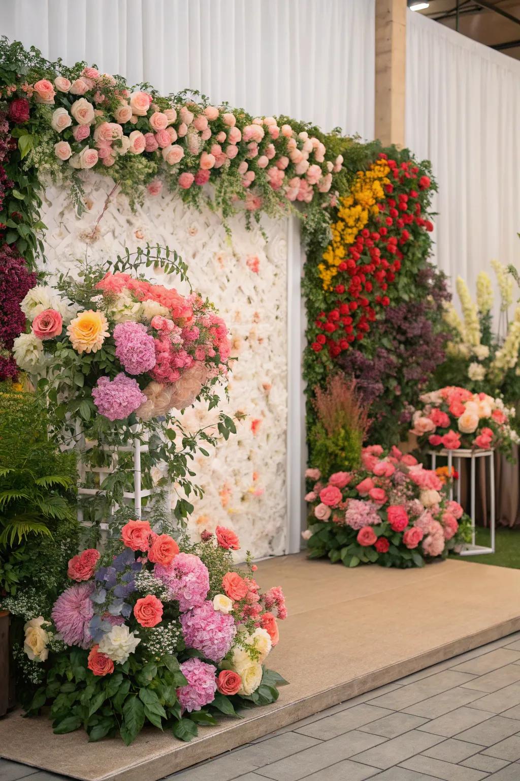 Vibrant floral wall for a boutique setting