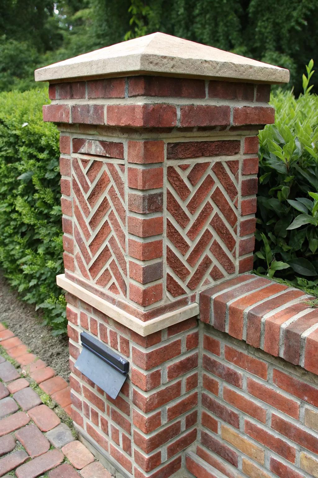 Timeless Elegance: A Brick Mailbox with a Classic Herringbone Twist.