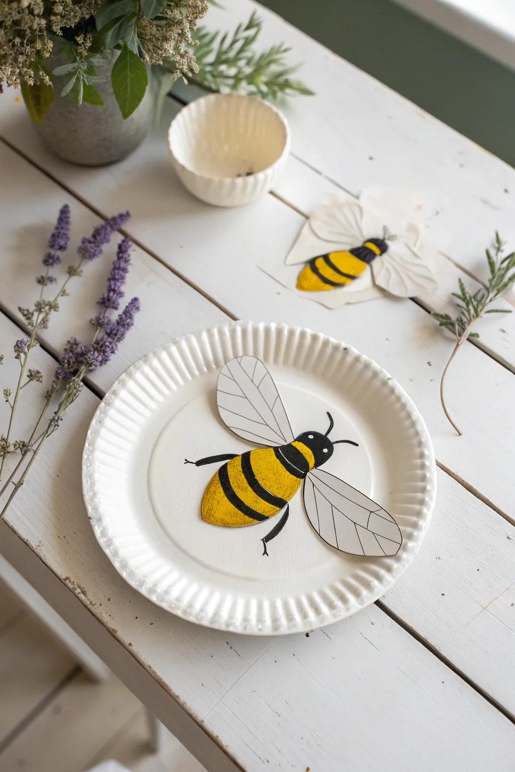 Transforming simplicity into whimsy: Discover the charm of paper plate bumble bees.