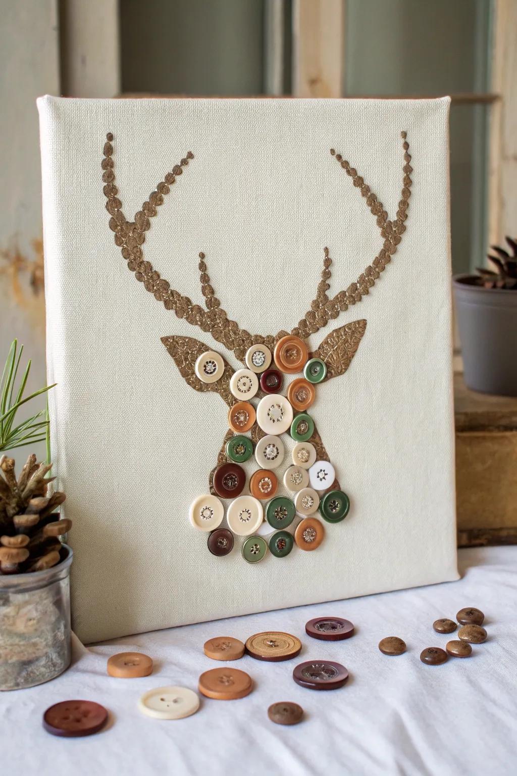 Craft elegance: Transform buttons into a whimsical deer portrait that adds charm to any space.
