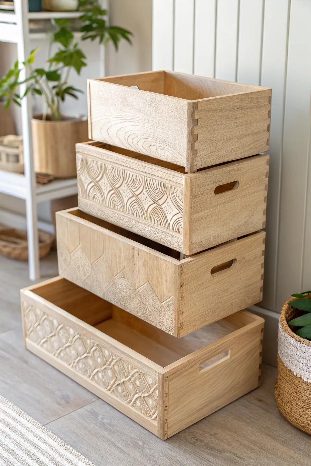 Elevate your camp kitchen organization with these chic stackable storage bins – a perfect blend of minimalist design and Boho elegance.