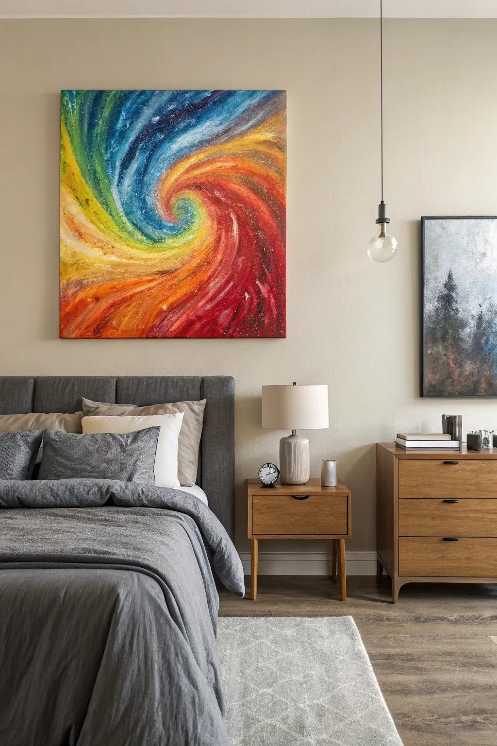 Bring energy to your bedroom with a bold abstract canvas.