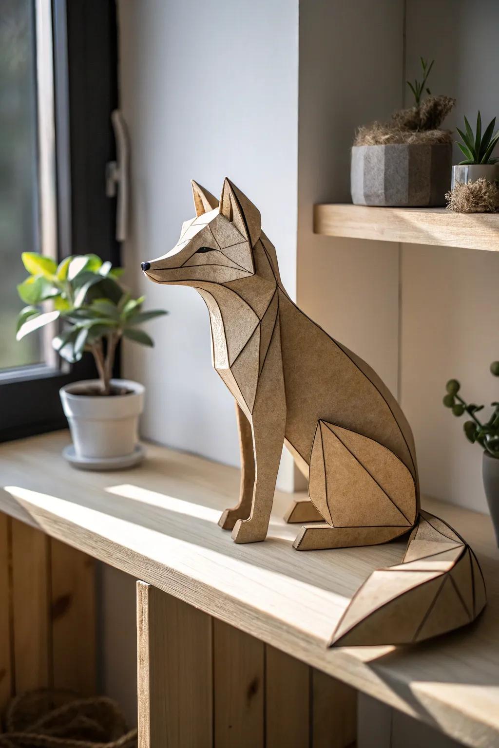 Whimsical Artistry: Cardboard Fox Figure Brings Joyful Elegance to Your Space