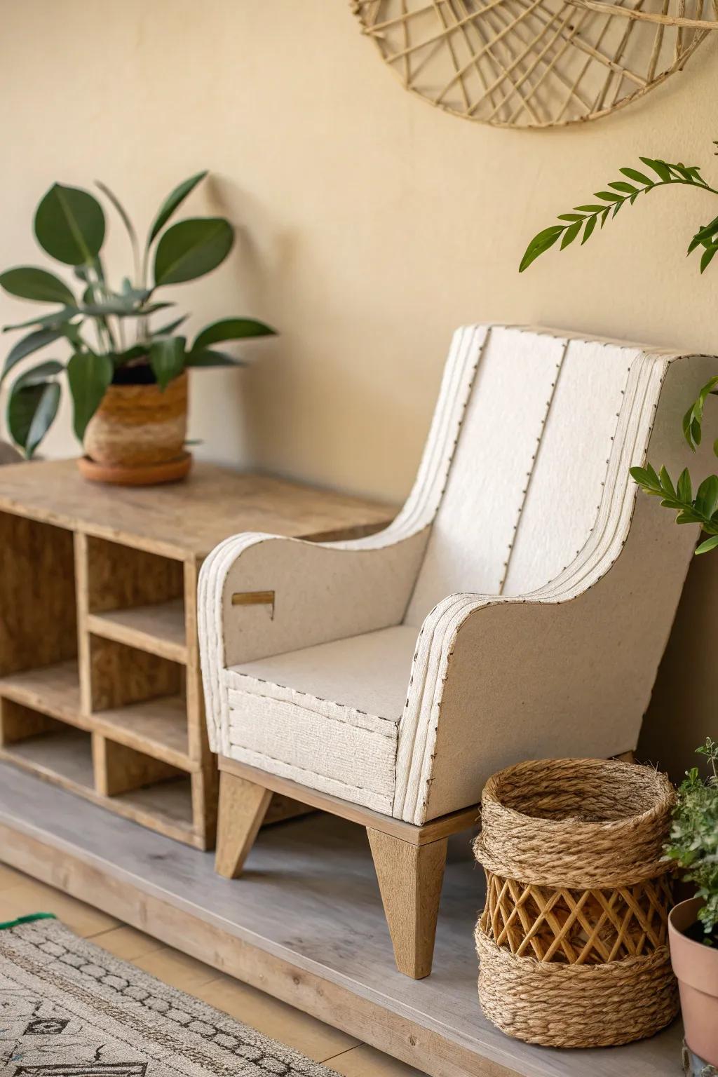 Tiny wonders: Embrace simplicity and creativity with this charming miniature armchair made from cardboard.