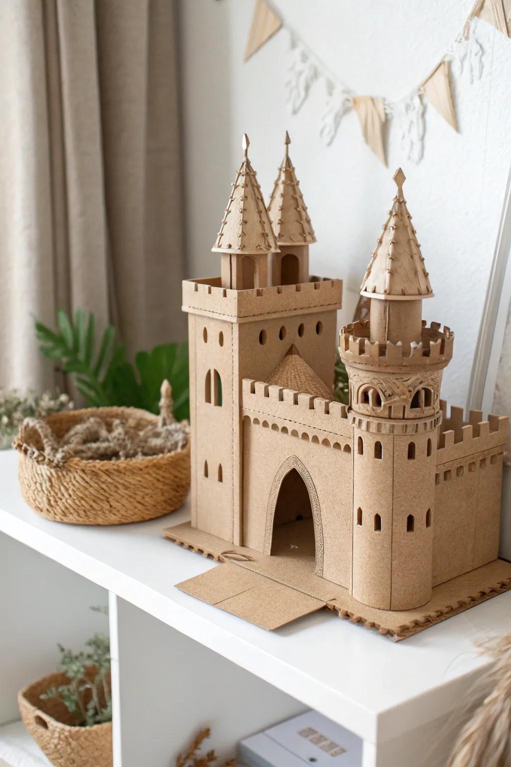 Transform your space with the enchanting allure of a handcrafted cardboard castle, where magic meets minimalist elegance.