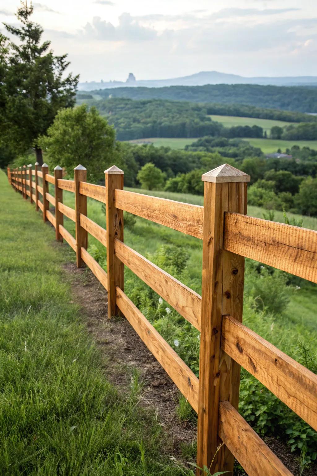 Embrace rustic charm with a classic split rail cedar fence, where craftsmanship meets nature.