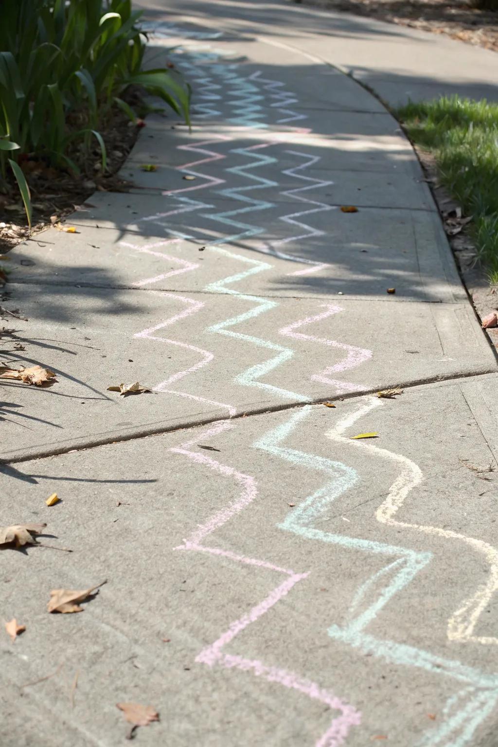Embrace the art of play with a whimsical zig zag path. #ChalkArt #ScandiBoho