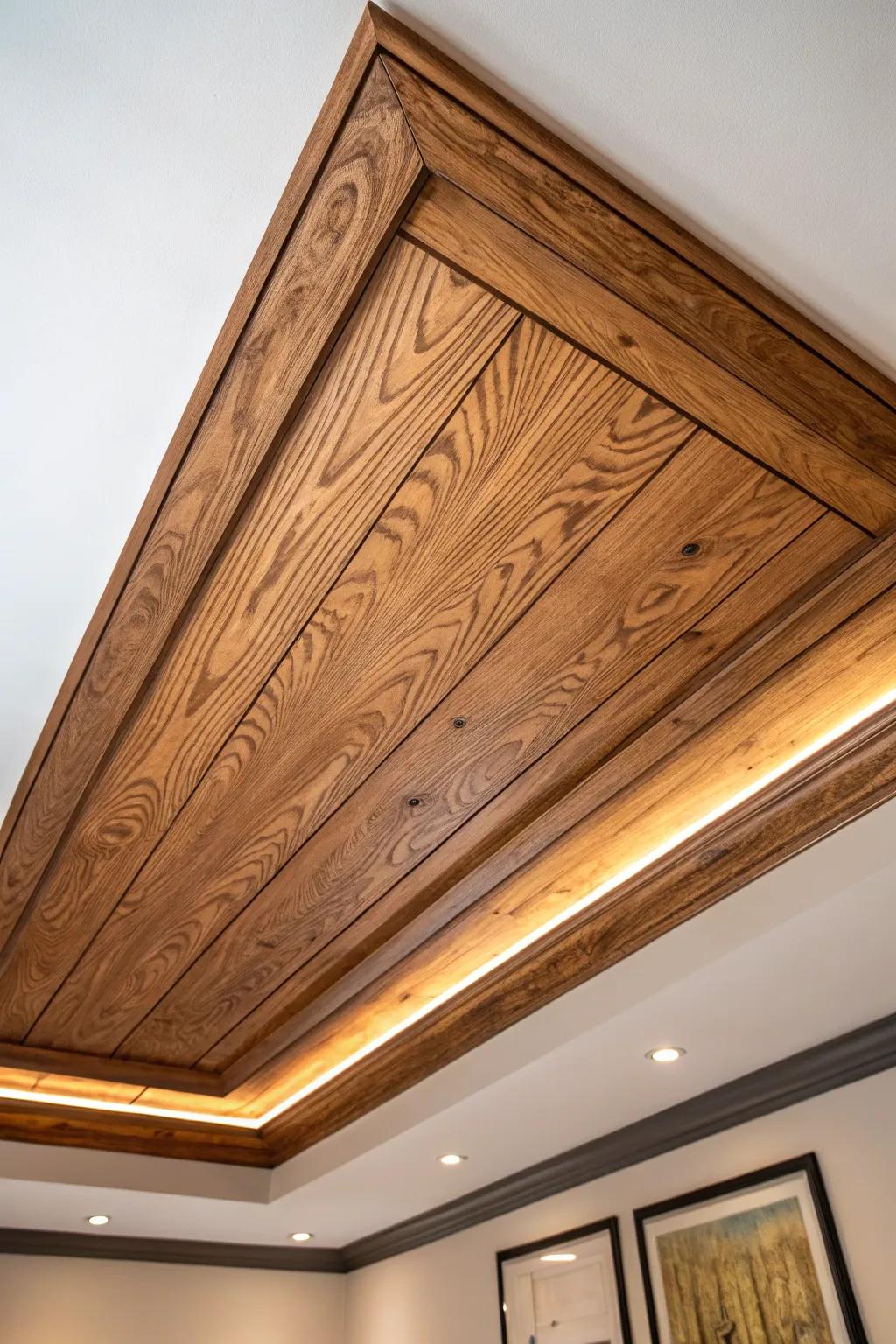 Transform your space with the rustic charm of exposed wooden panels.