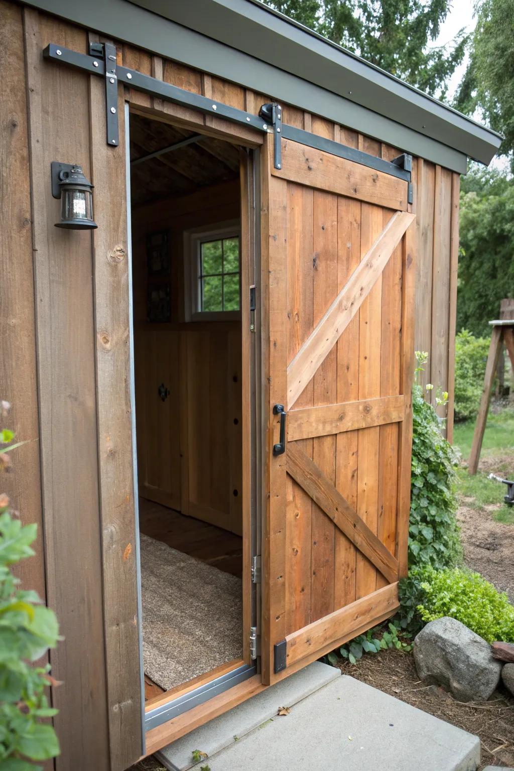 Effortless elegance meets rustic charm with this handcrafted sliding door.