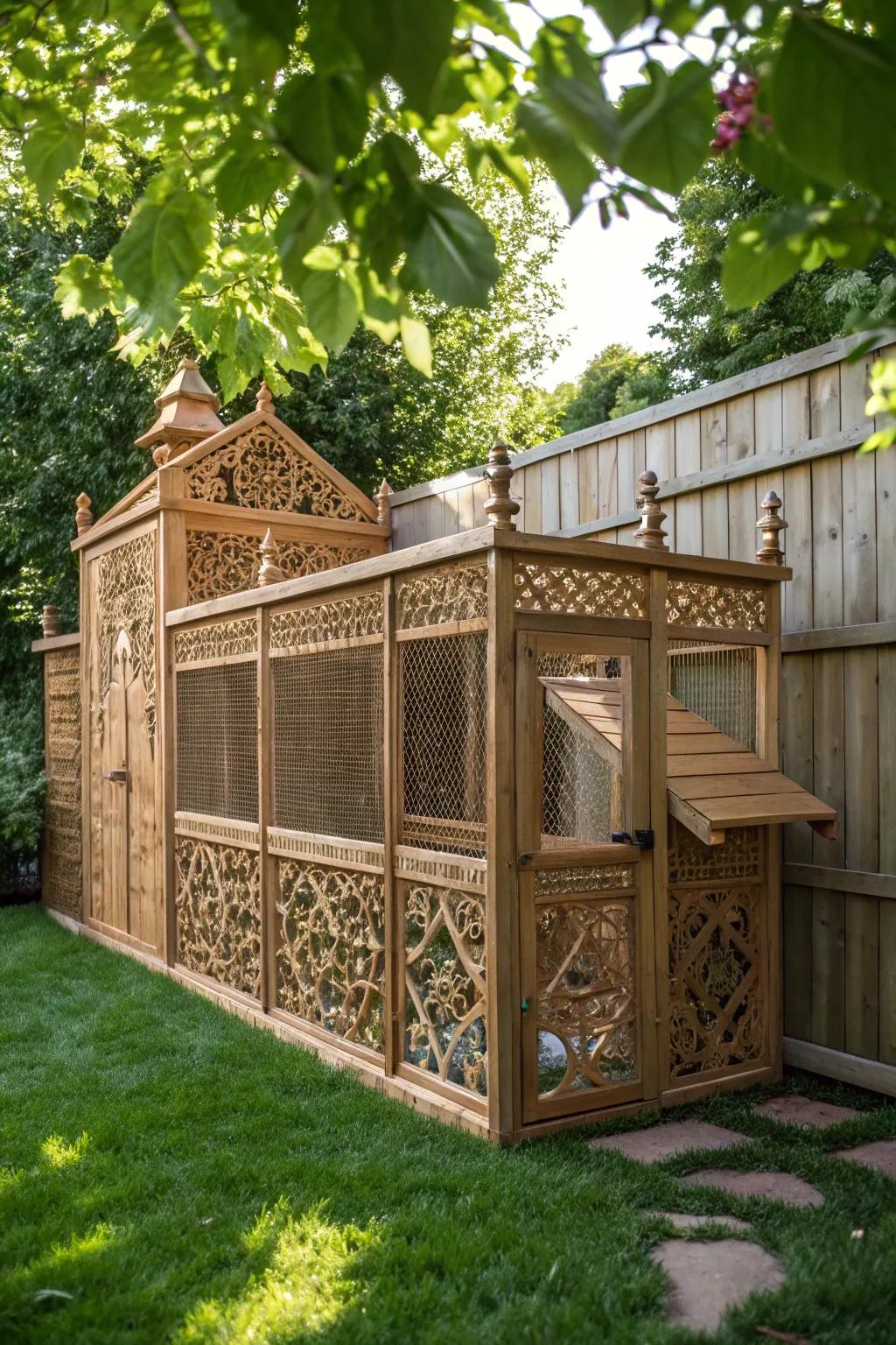 Elevate your backyard with a charming and secure chicken run that blends artistry with functionality.