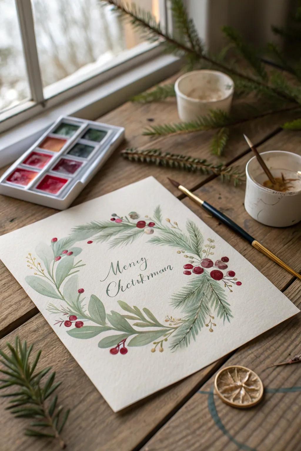 Embrace the art of simplicity with handcrafted watercolor wreath cards this Christmas.