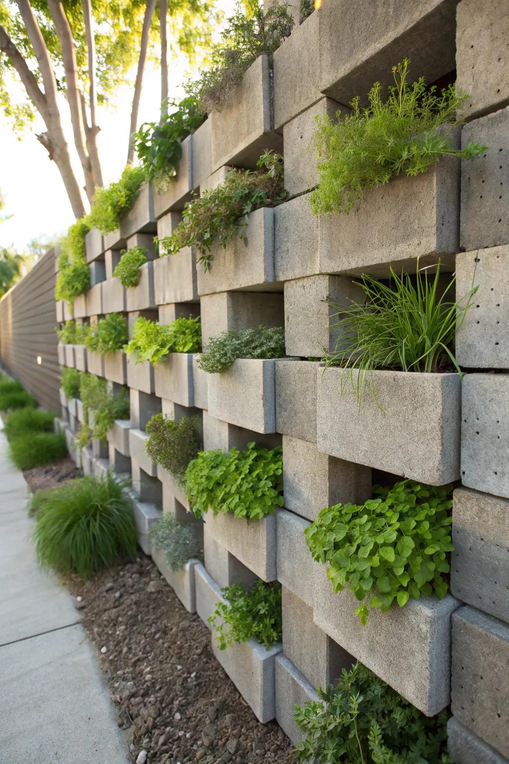 Transform your space with a modern cinder block vertical garden wall—where craftsmanship meets nature.