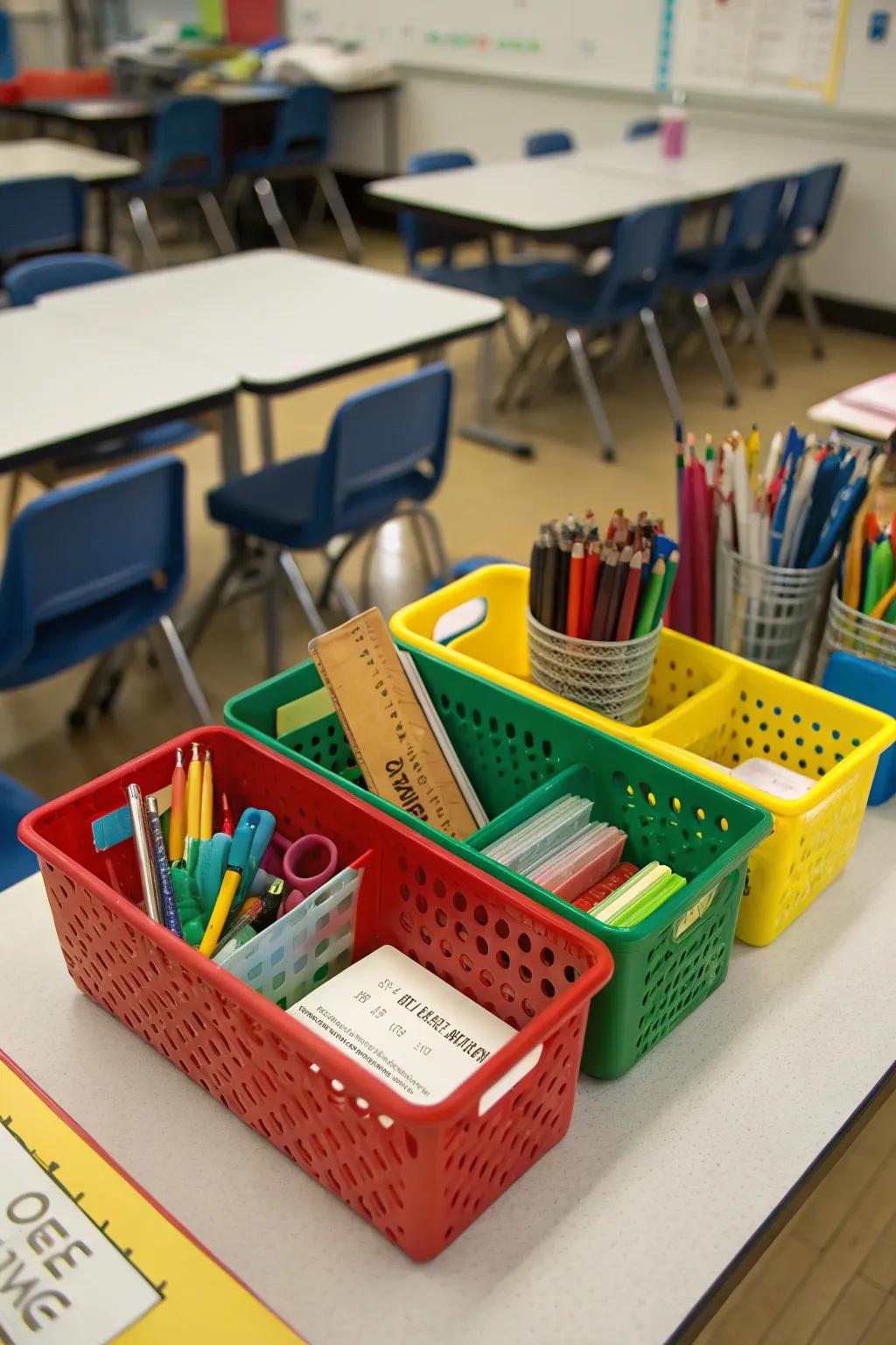 Bright color-coded caddies for easy organization