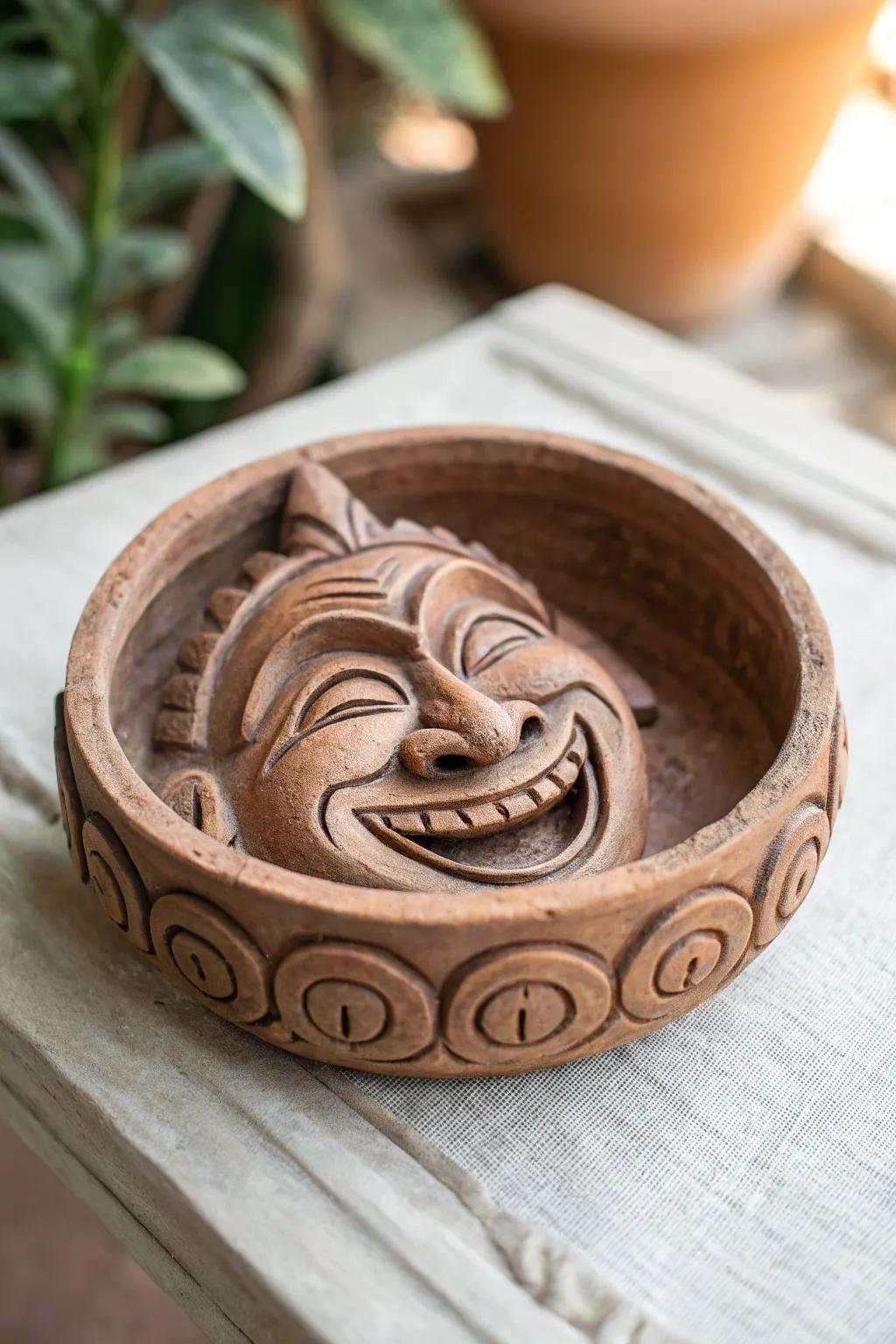 Add a touch of whimsy to your space with a handcrafted funky face ashtray!