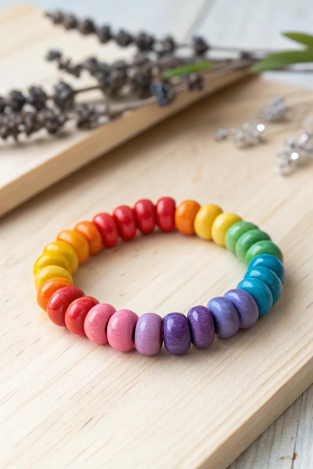 Embrace joy with this vibrant rainbow clay bead bracelet—where craftsmanship meets color.