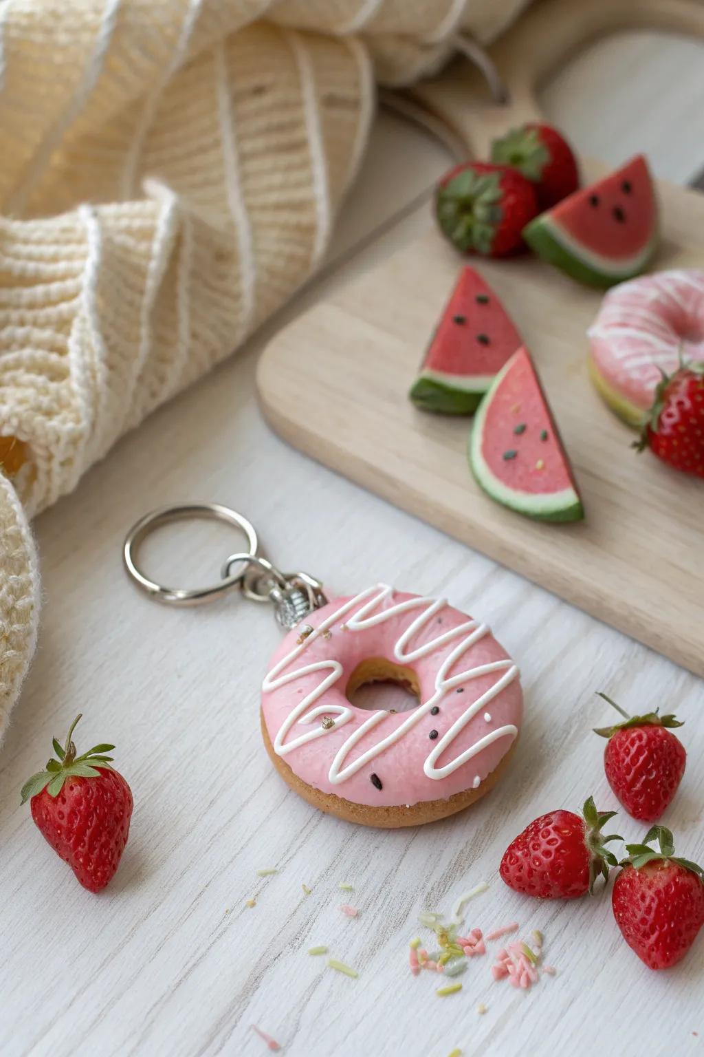Add a touch of sweetness to your keys with these charming food-themed clay keychains!