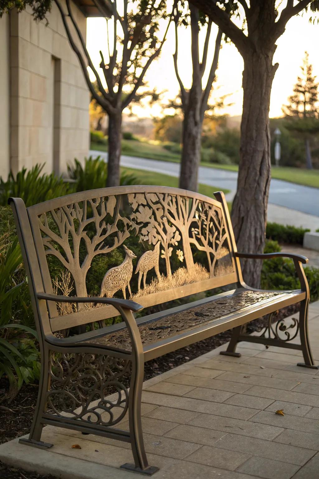 Start your day with nature's embrace on a meticulously crafted bench.