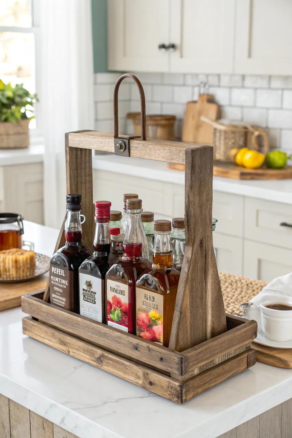 Rustic wooden stand offering warmth and charm to any kitchen.