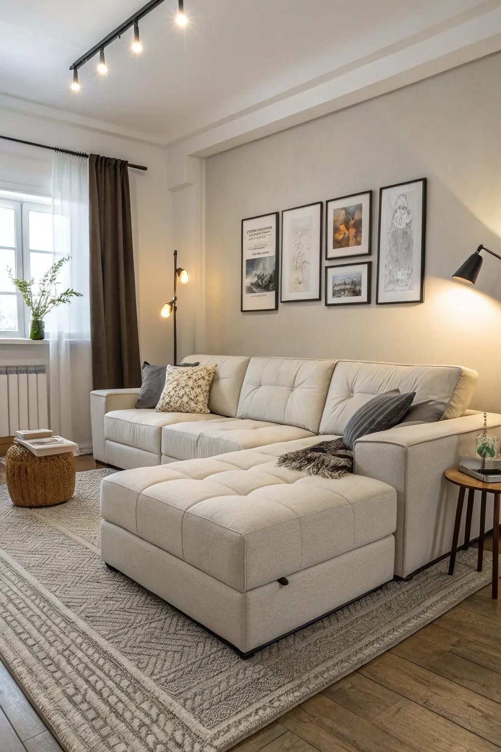 A modular sofa that adapts to any small space with ease.