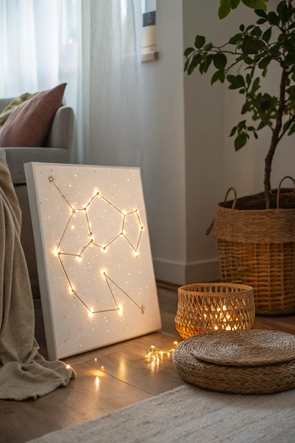 Illuminate your space with the magic of a glowing constellation canvas, where Scandinavian minimalism meets Boho charm.
