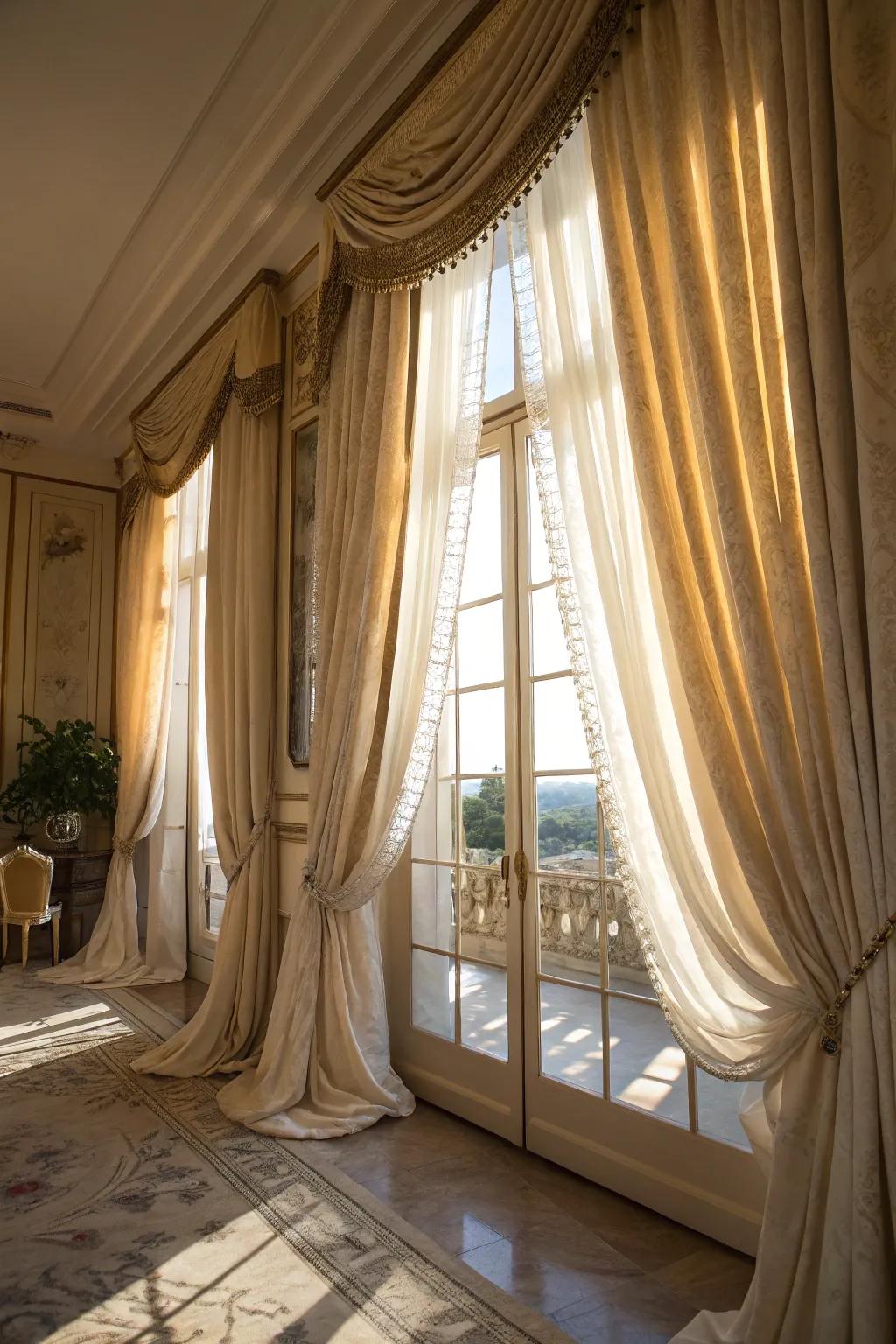 Elegant floor-length drapes framing a corner window.